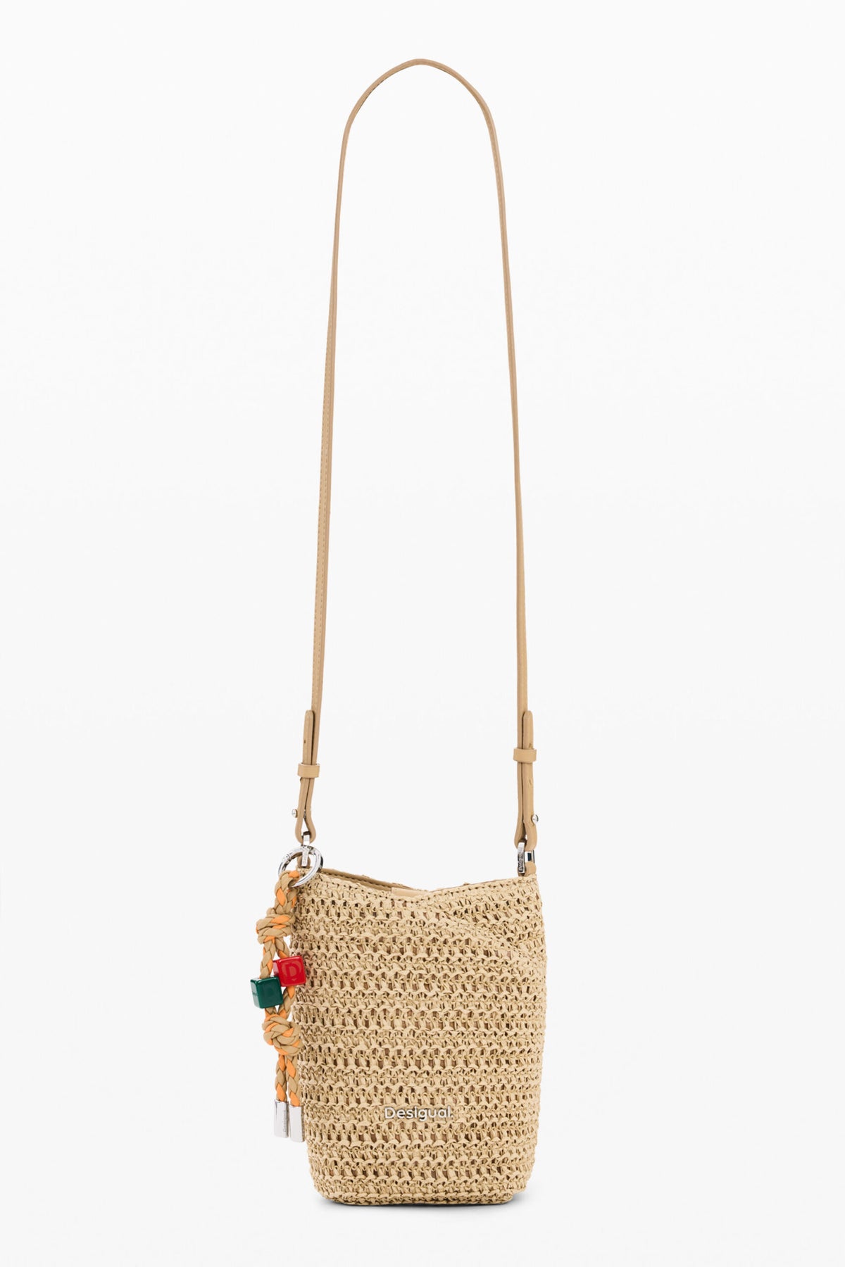 Desigual Large raffia-fabric purse with an extendable strap to wear crossbody
