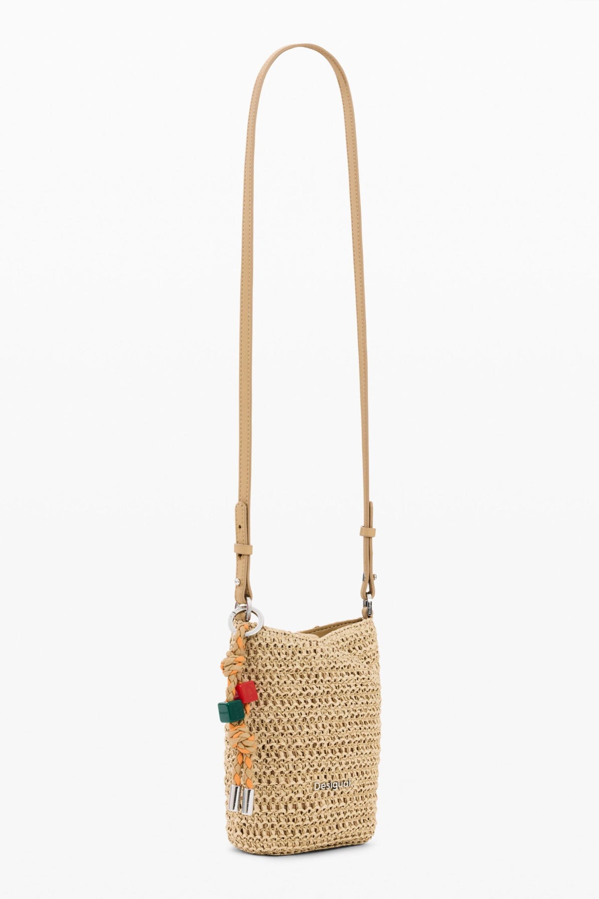 Desigual Large raffia-fabric purse with an extendable strap to wear crossbody