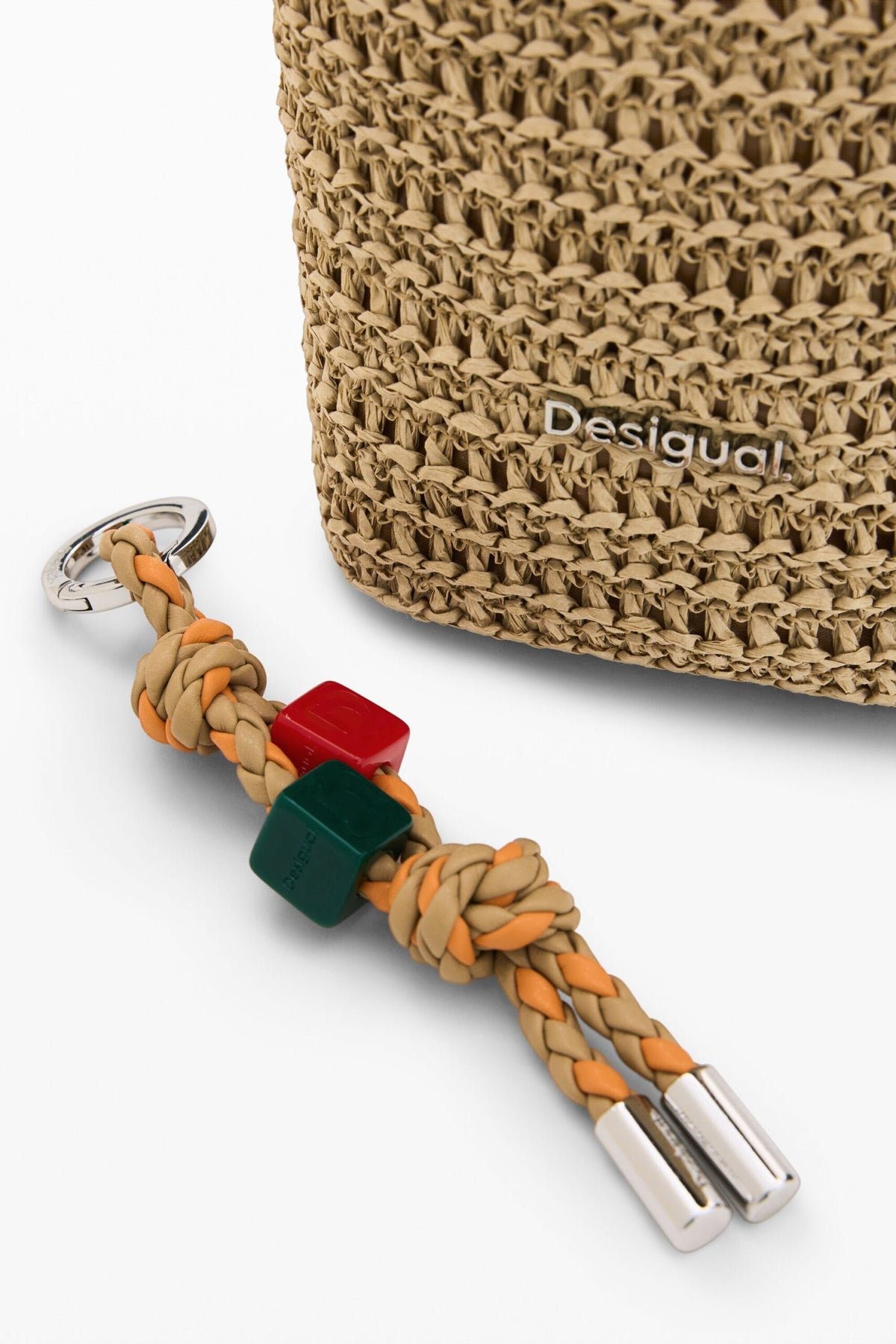 Desigual Large raffia-fabric purse with an extendable strap to wear crossbody