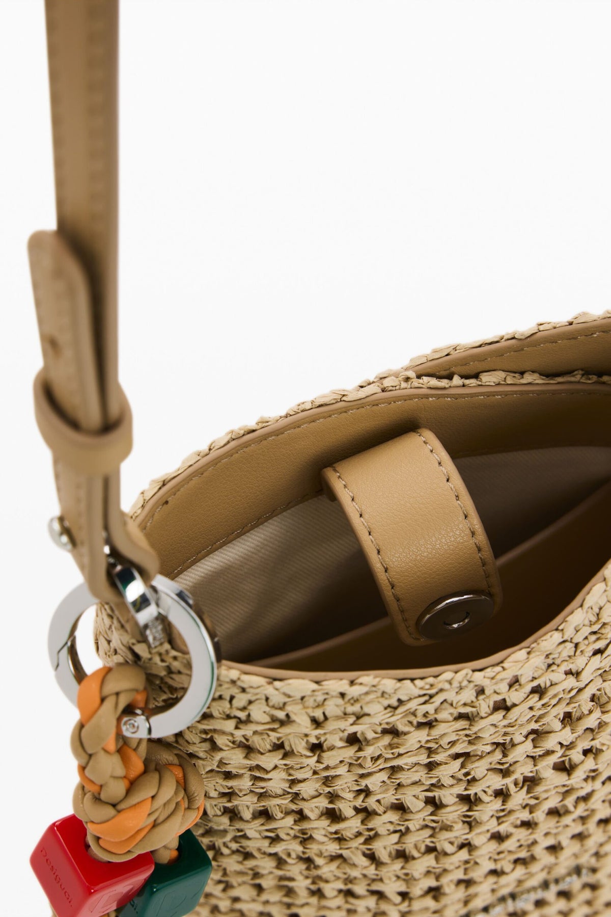 Desigual Large raffia-fabric purse with an extendable strap to wear crossbody
