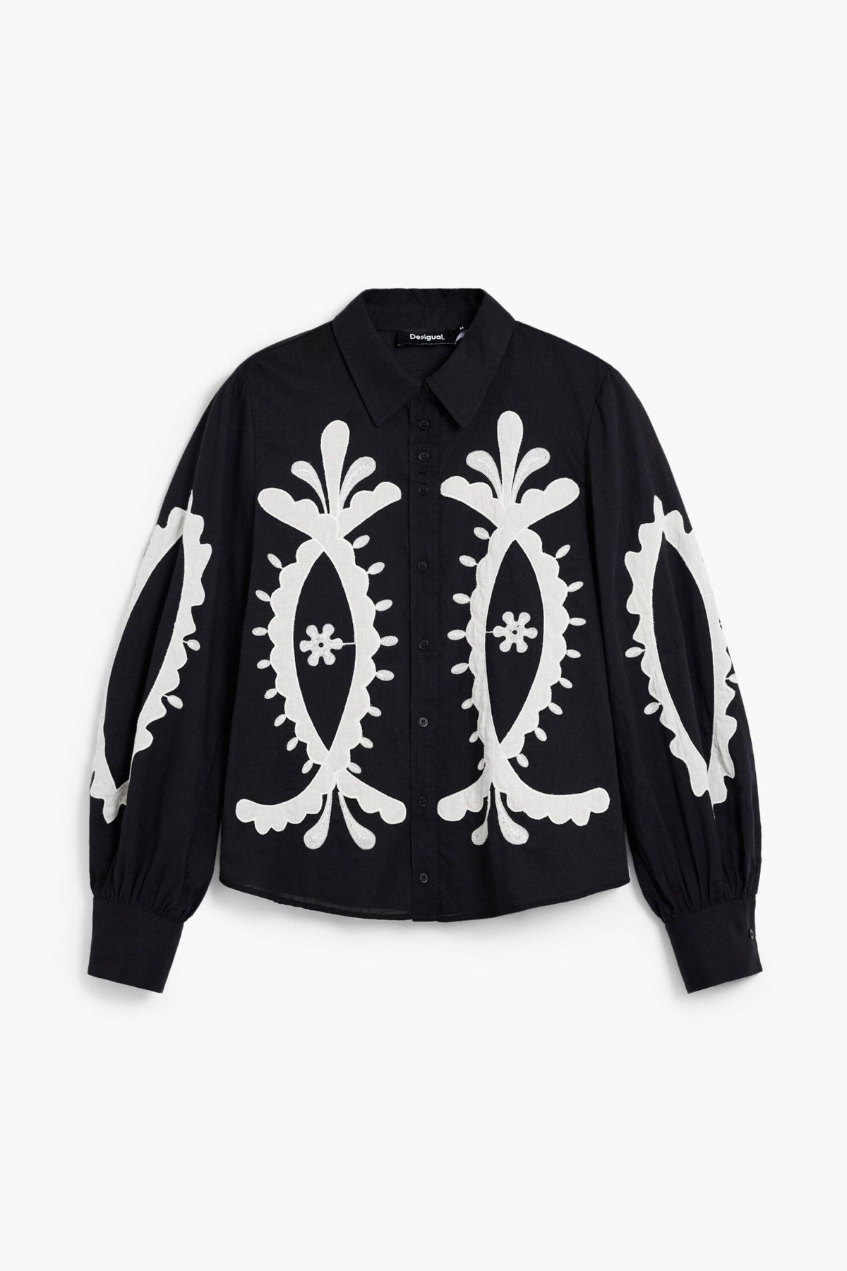 Desigual Regular-fit shirt with puff sleeves and embroidered details on the sleeves