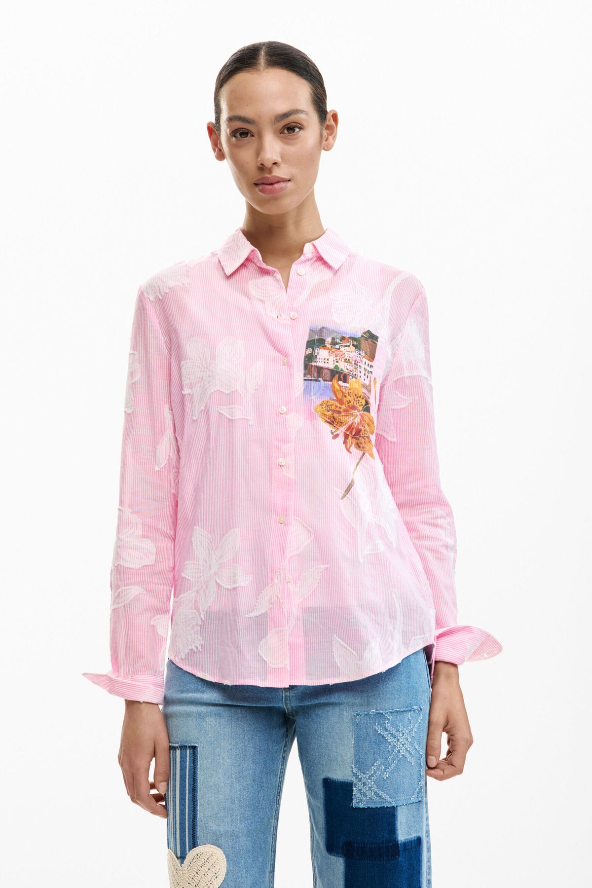 Desigual Long-sleeved shirt with striped and floral print