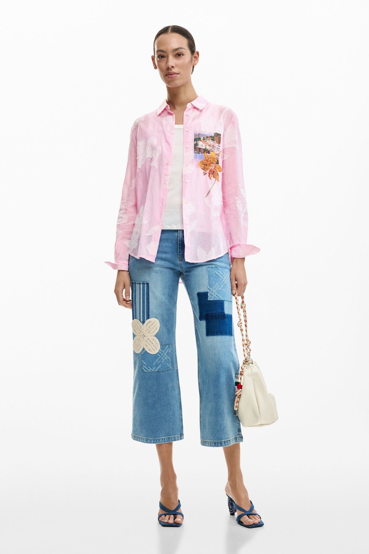 Desigual Long-sleeved shirt with striped and floral print