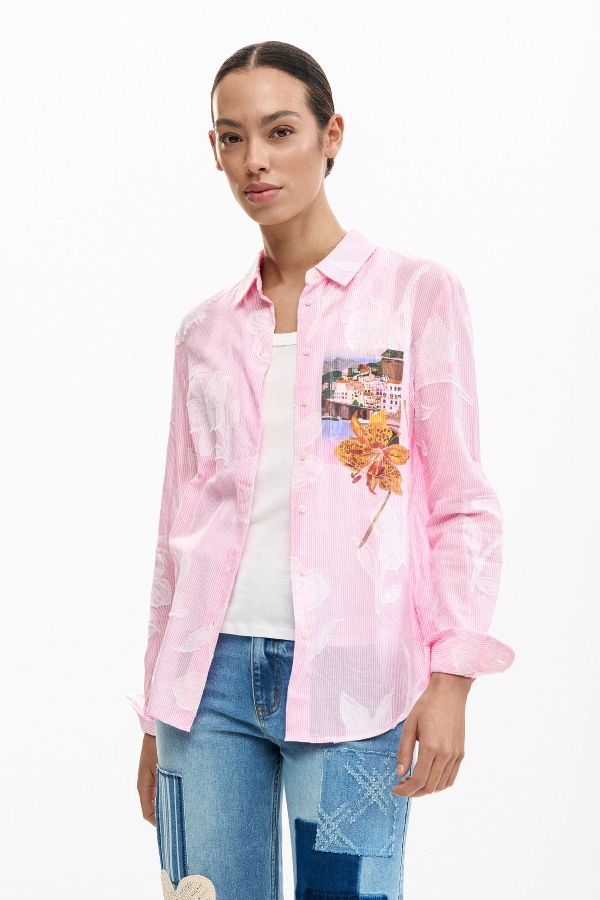 Desigual Long-sleeved shirt with striped and floral print