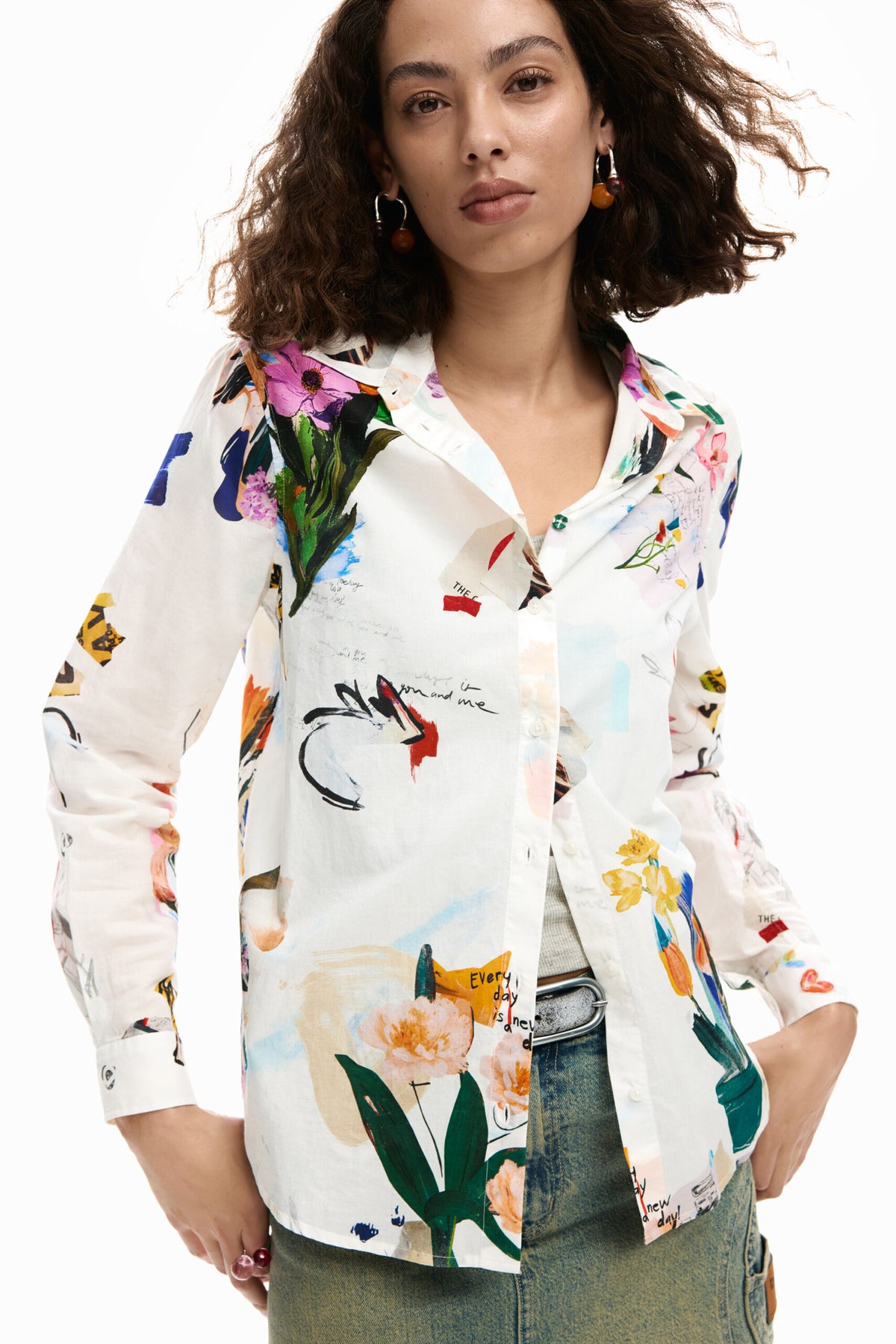 Desigual Long-sleeved regular-fit shirt with a collage-effect print