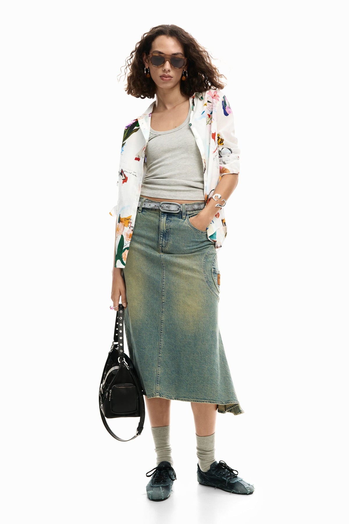 Desigual Long-sleeved regular-fit shirt with a collage-effect print