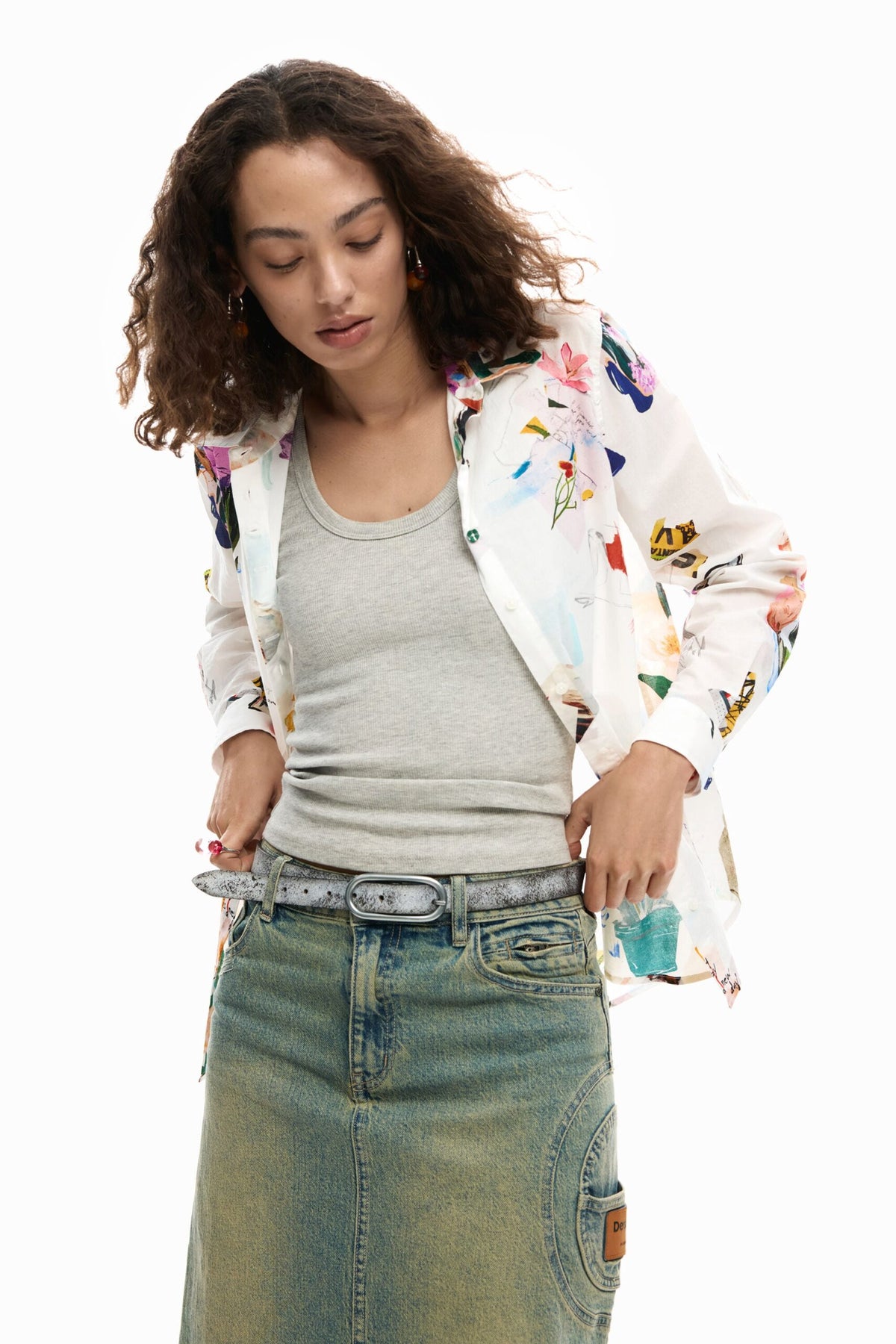 Desigual Long-sleeved regular-fit shirt with a collage-effect print