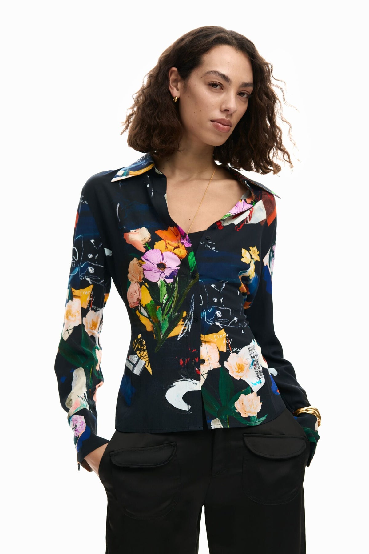 Desigual Long-sleeved shirt with V-neckline adjustable tie at the waist