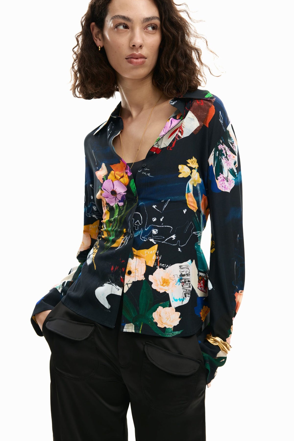 Desigual Long-sleeved shirt with V-neckline adjustable tie at the waist