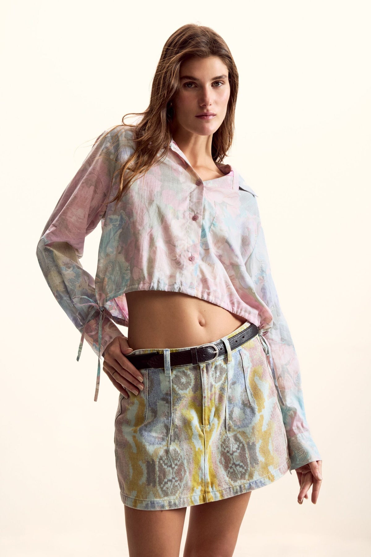Desigual Short shirt with adjustable side ties and floral print