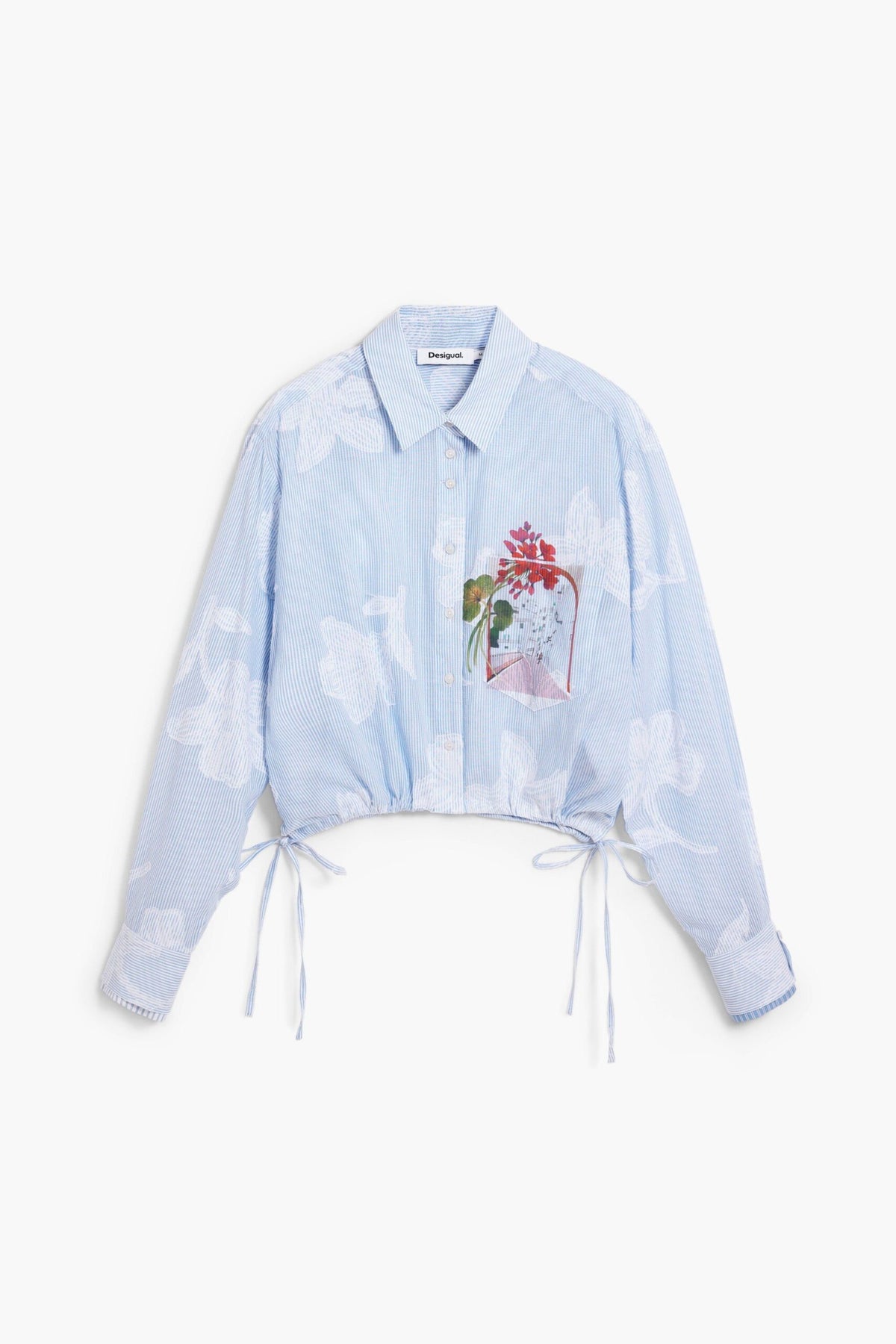 Desigual cotton fabric shirt with digital floral print on the front. Shirt collar
