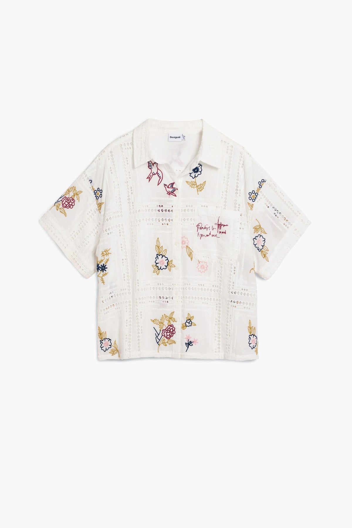 Desigual Short-sleeved regular-fit shirt decorated with openwork details
