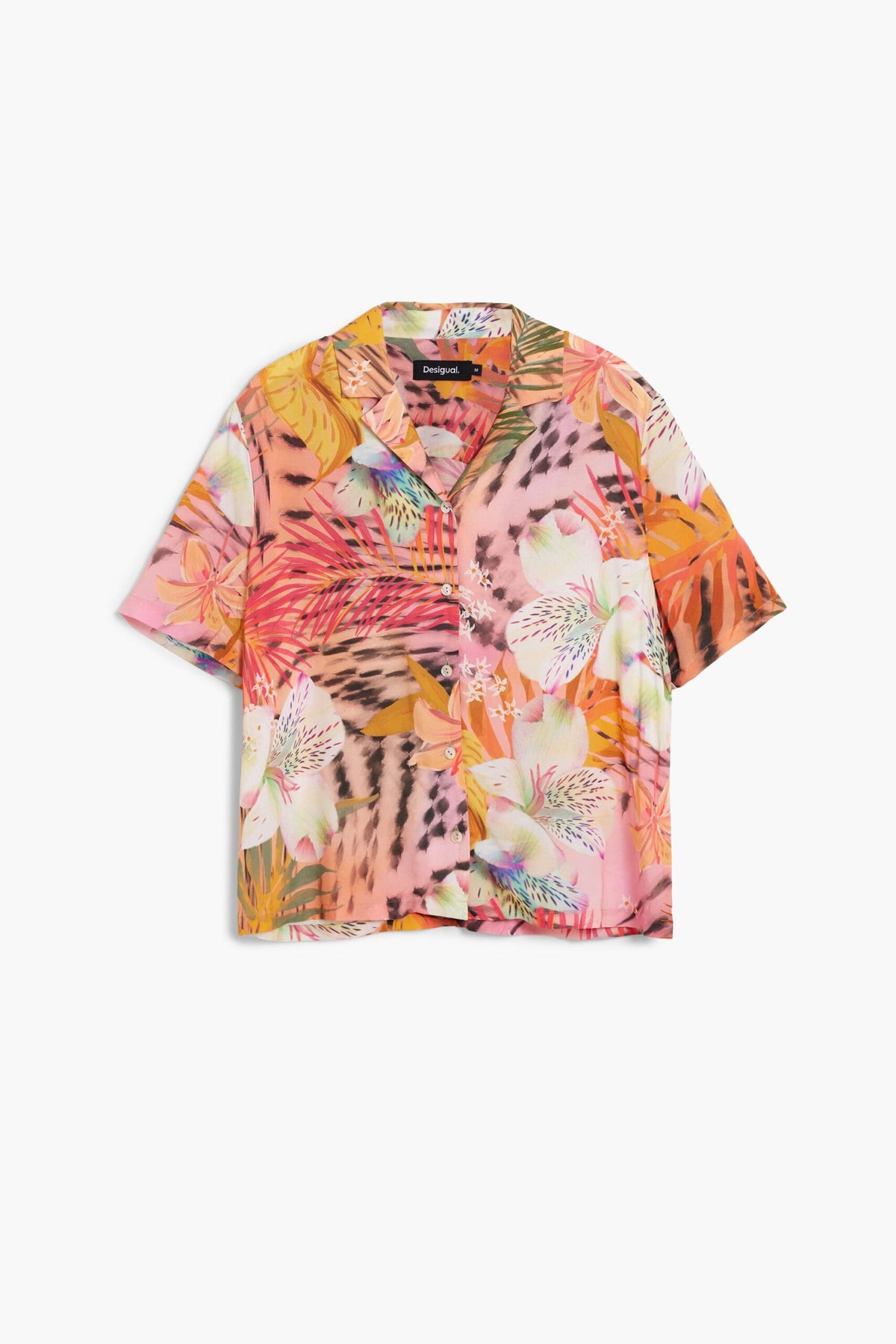 Desigual Regular-fit shirt with short sleeves, V-neckline and tropical-inspired print.