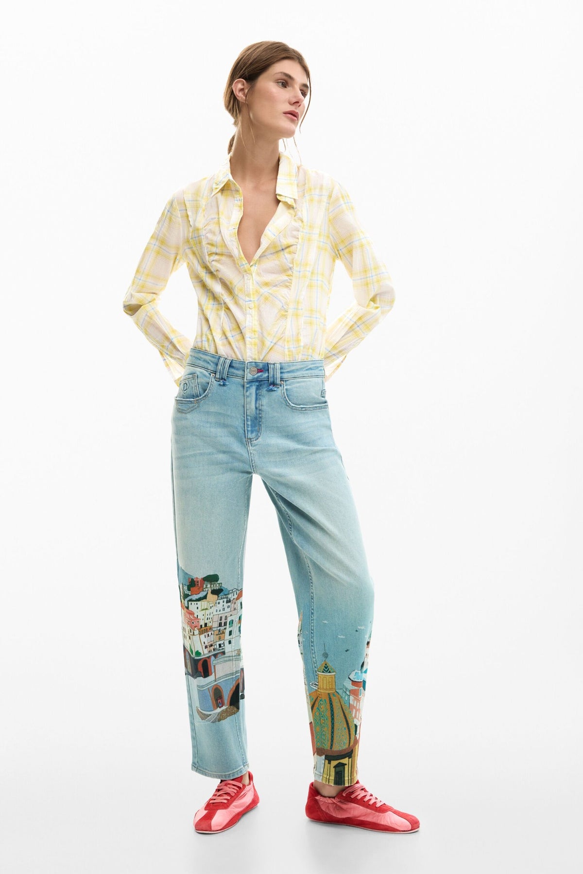 Desigual Straight denim trousers with a washed effect front and back pockets