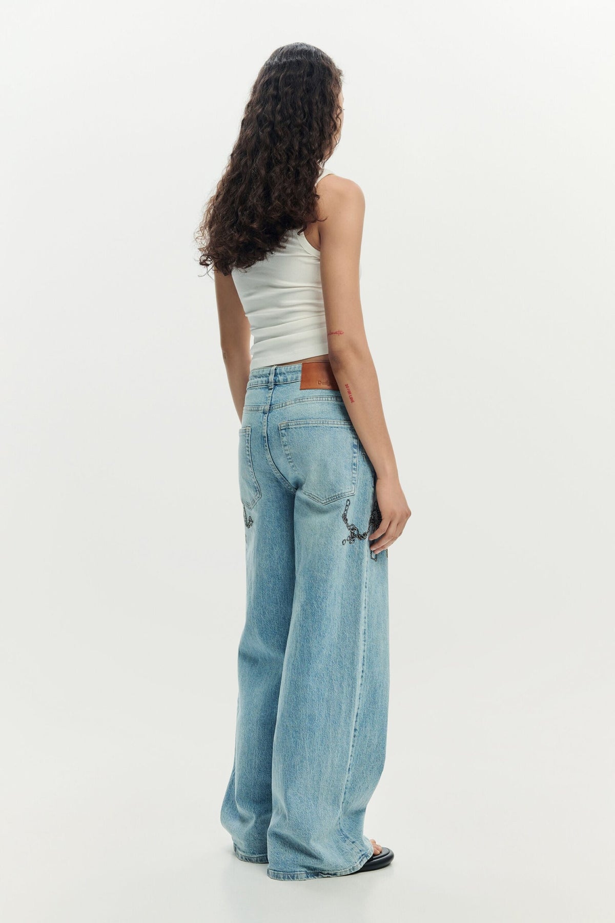 Desigual Long denim trousers, straight cut with chain print