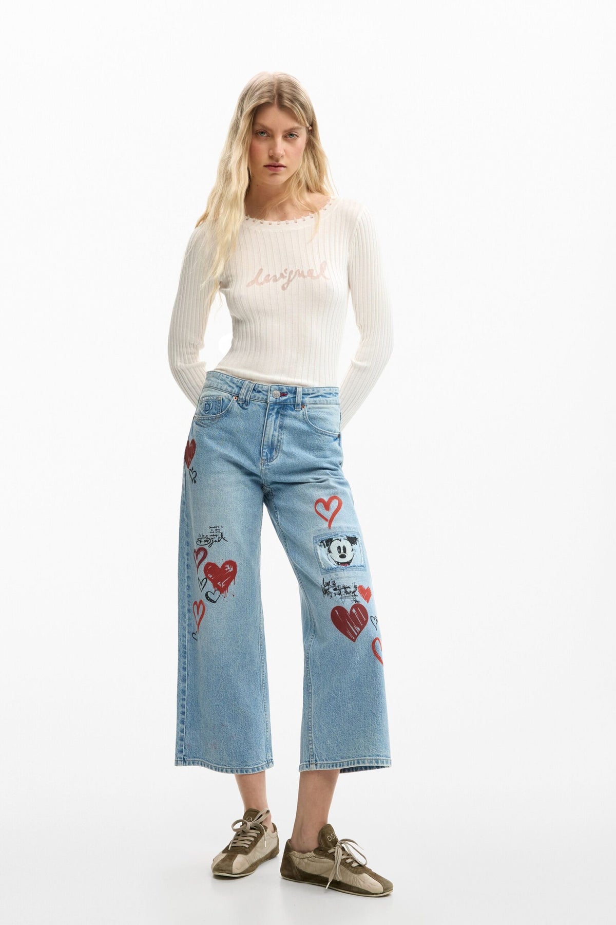 Desigual Straight-cut denim pants with a Mickey Mouse™ print
