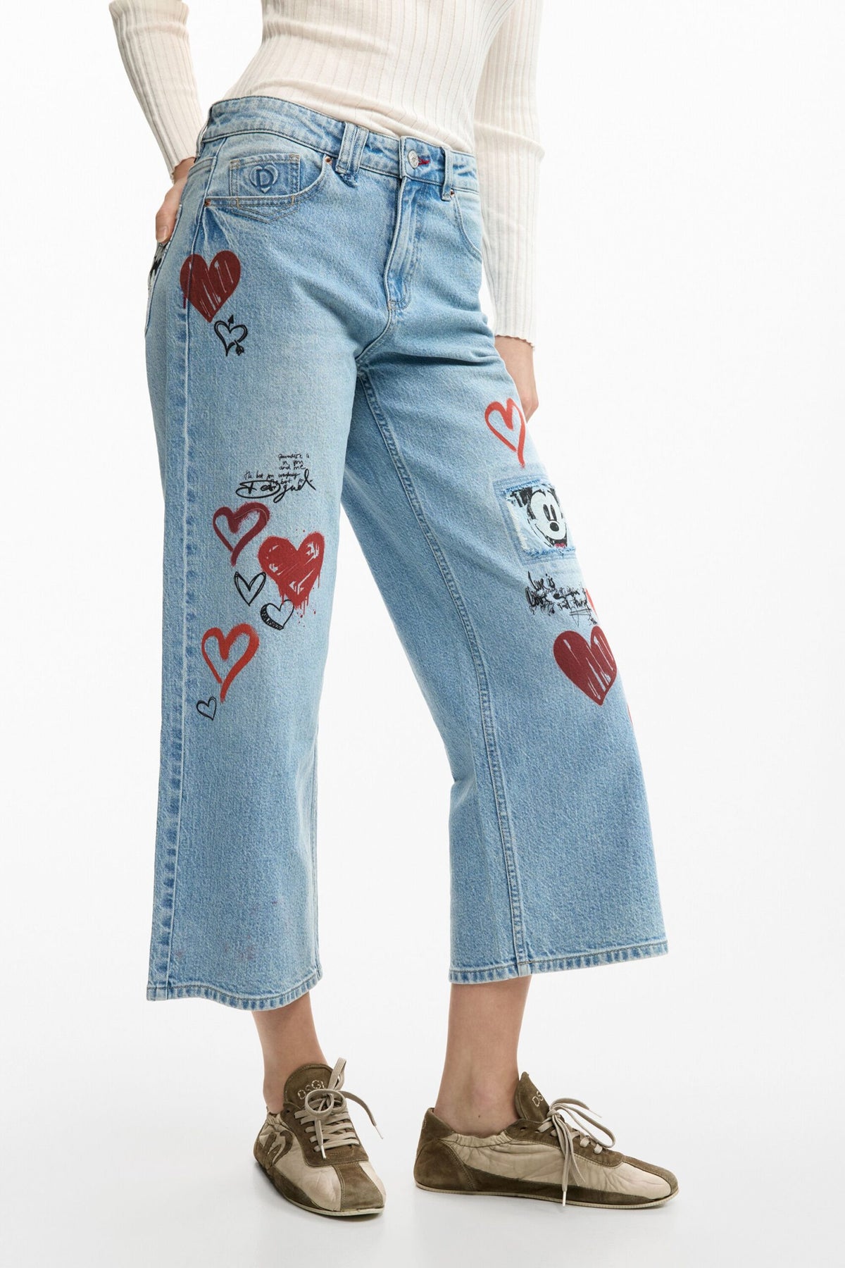 Desigual Straight-cut denim pants with a Mickey Mouse™ print
