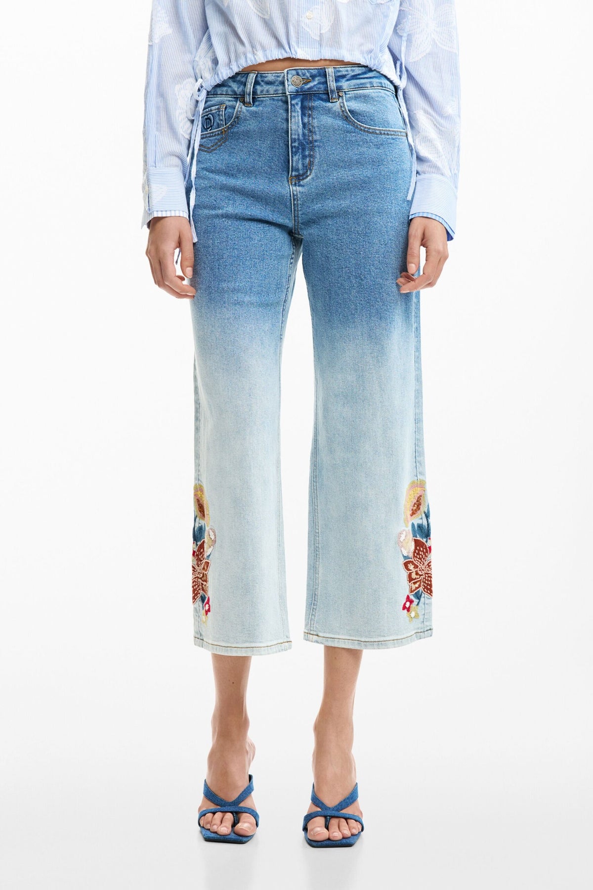 Desigual Culotte-style denim trousers with a color gradient effect