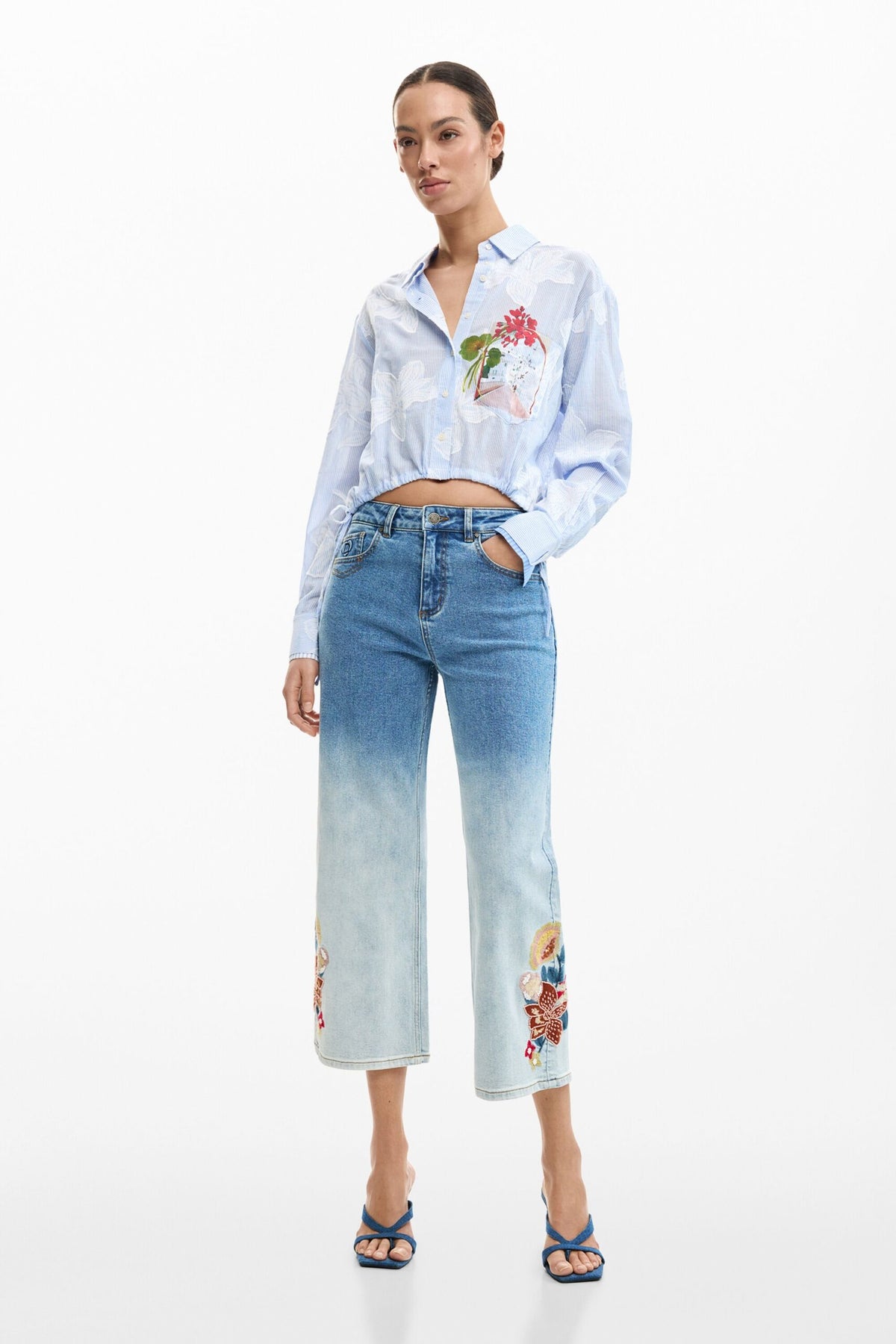 Desigual Culotte-style denim trousers with a color gradient effect