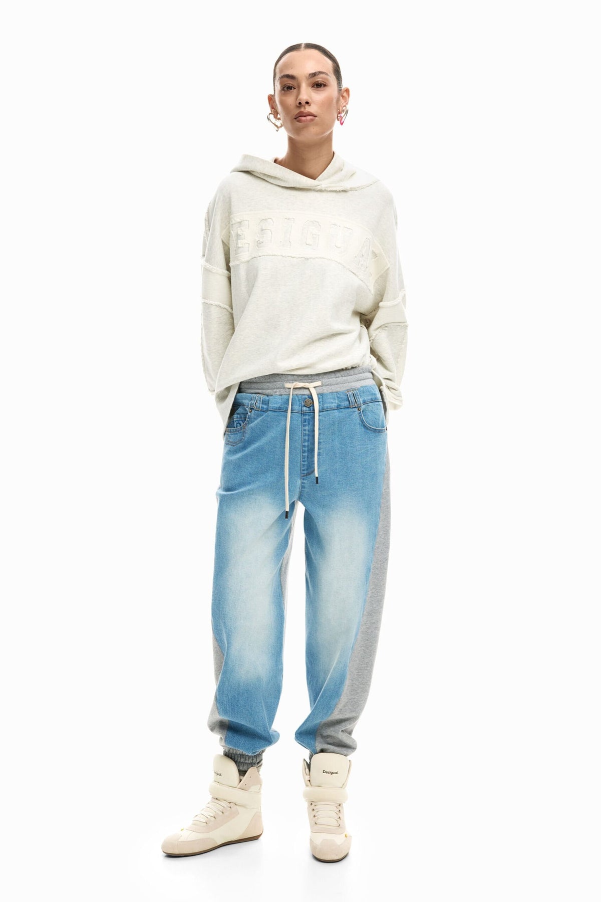 Desigual Jogger-style denim trousers with elasticated waistband