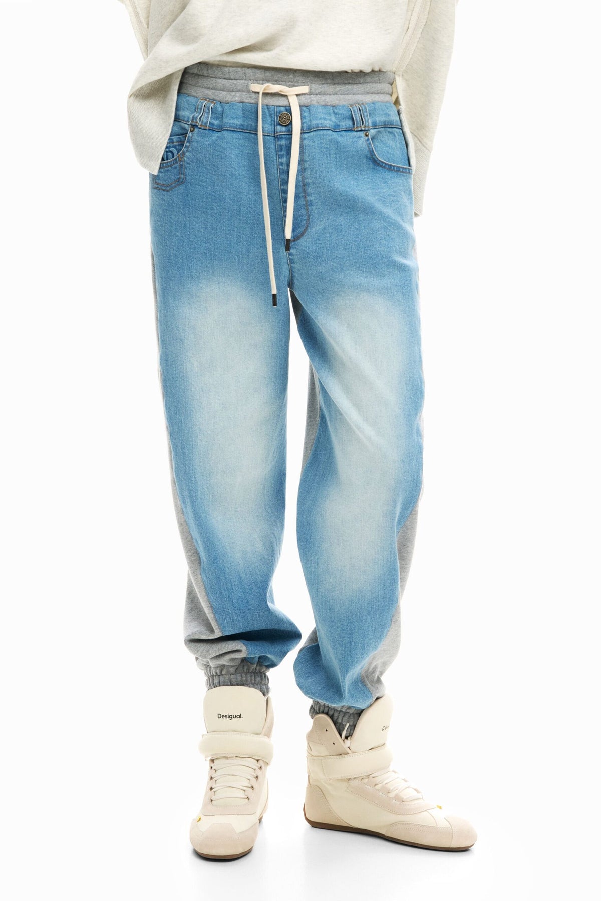 Desigual Jogger-style denim trousers with elasticated waistband