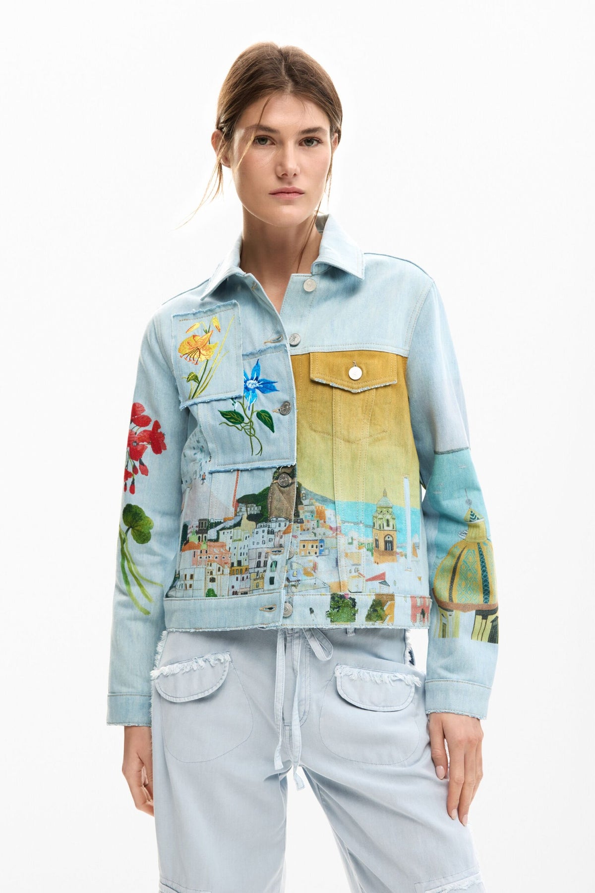 Desigual Regular-fit denim jacket with embroidered patches