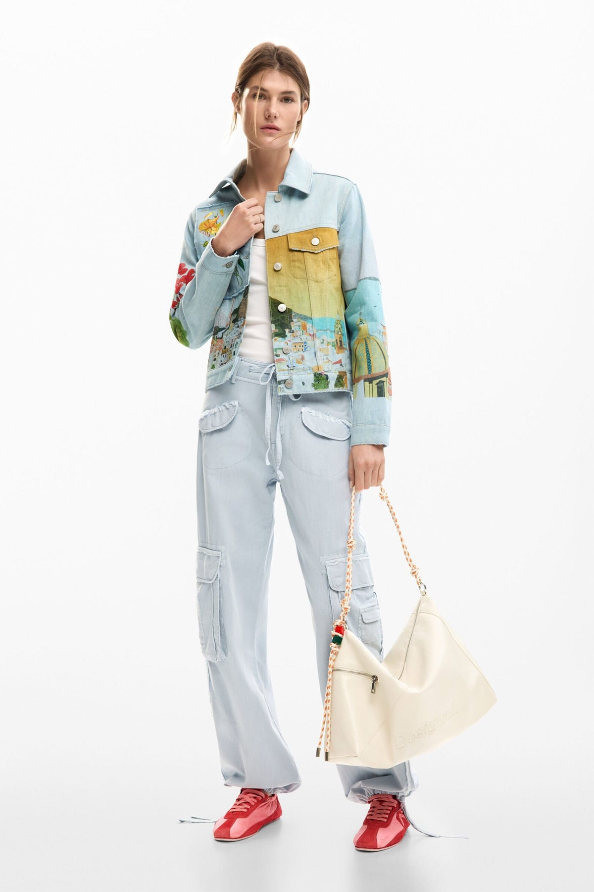 Desigual Regular-fit denim jacket with embroidered patches