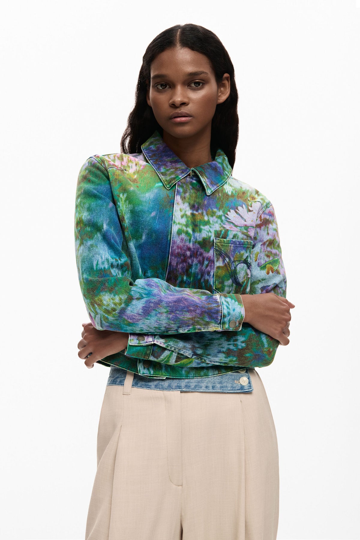 Desigual Jacket made of denim fabric with a button placket cover detail