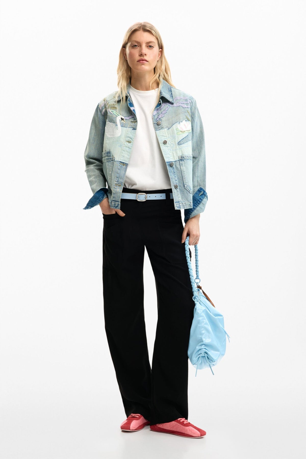 Desigual Regular-fit denim jacket with patchwork and medium wash