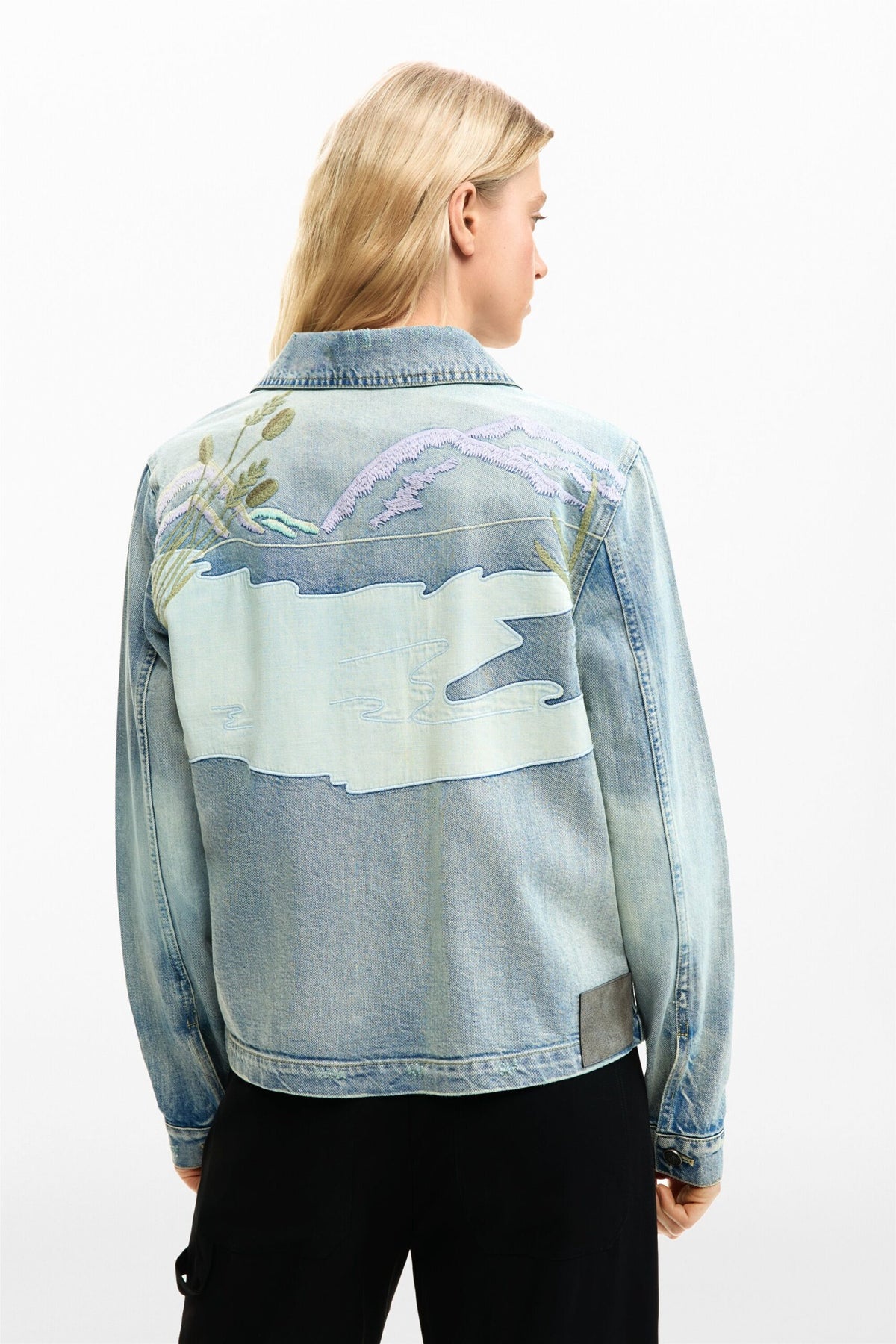 Desigual Regular-fit denim jacket with patchwork and medium wash