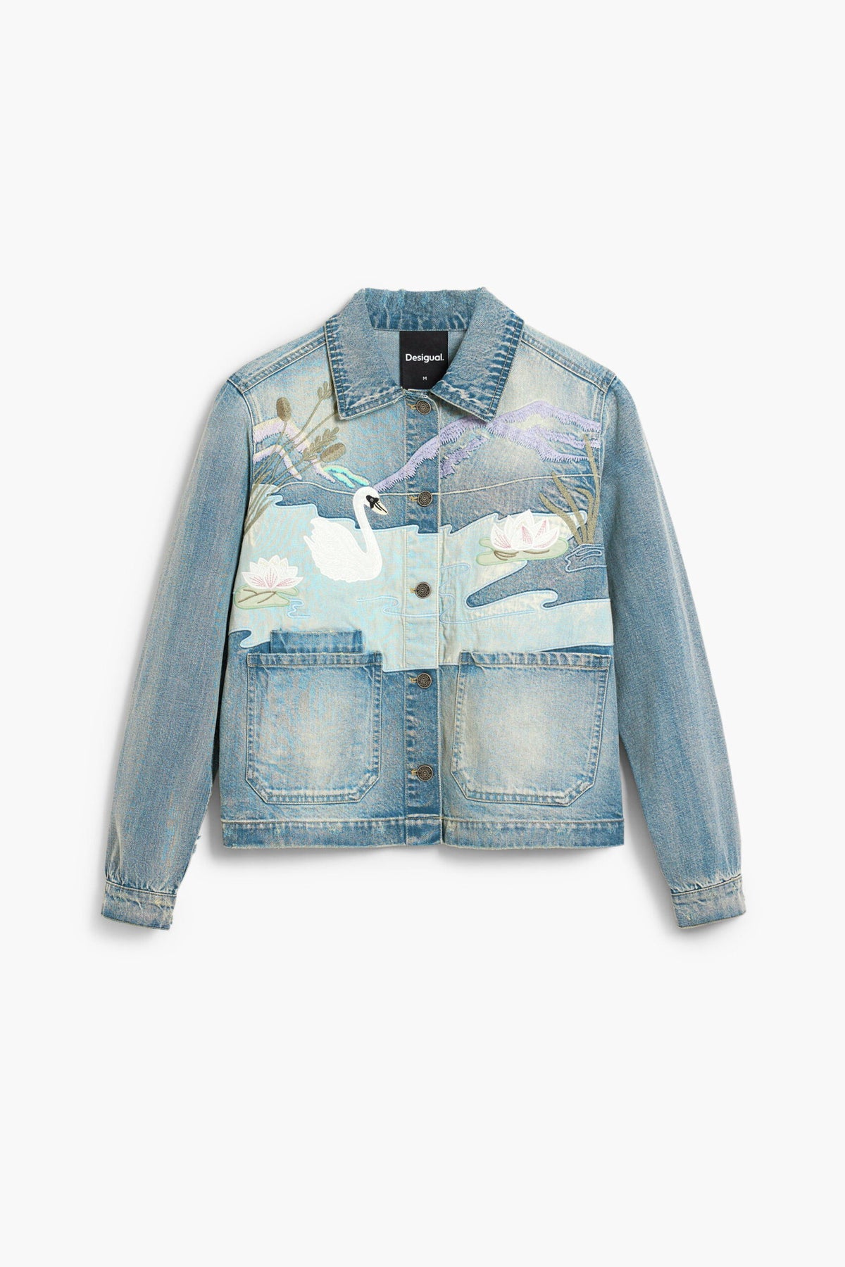 Desigual Regular-fit denim jacket with patchwork and medium wash