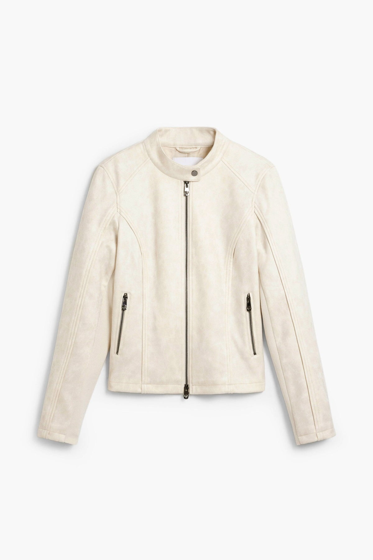 Desigual Worn-effect faux leather jacket, fitted, with Mandarin collar zip fastening