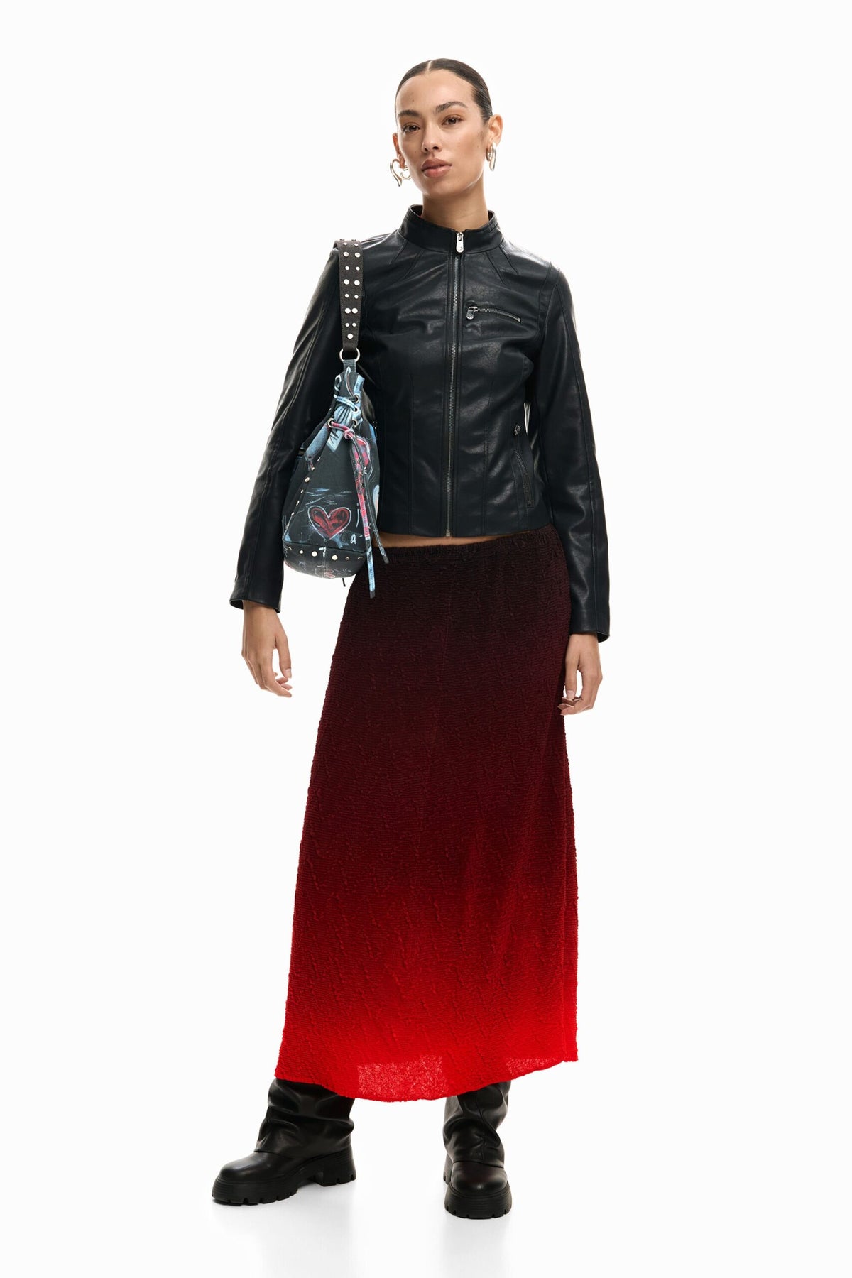 Desigual Jacket in leather-effect, fitted to the body, with Mao collar zip fastening