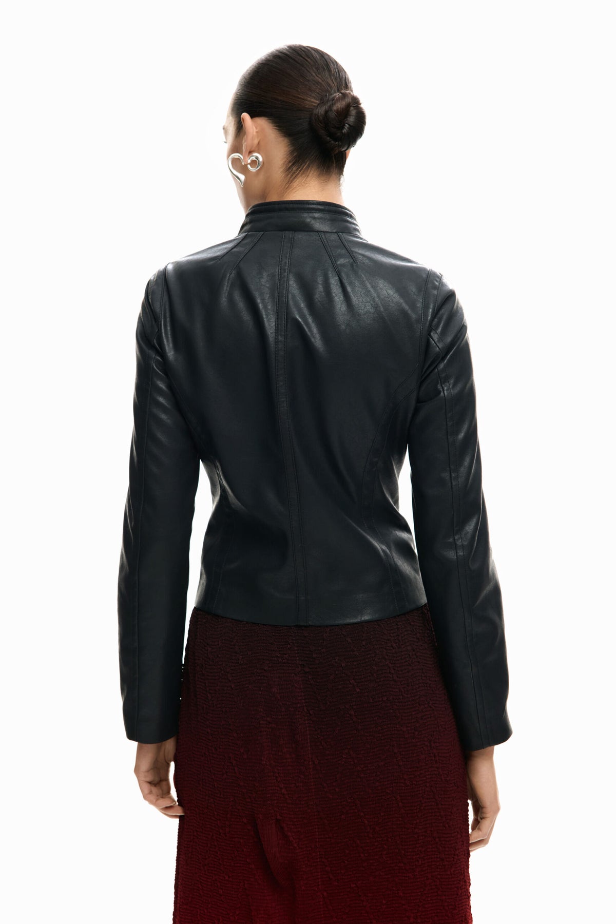 Desigual Jacket in leather-effect, fitted to the body, with Mao collar zip fastening