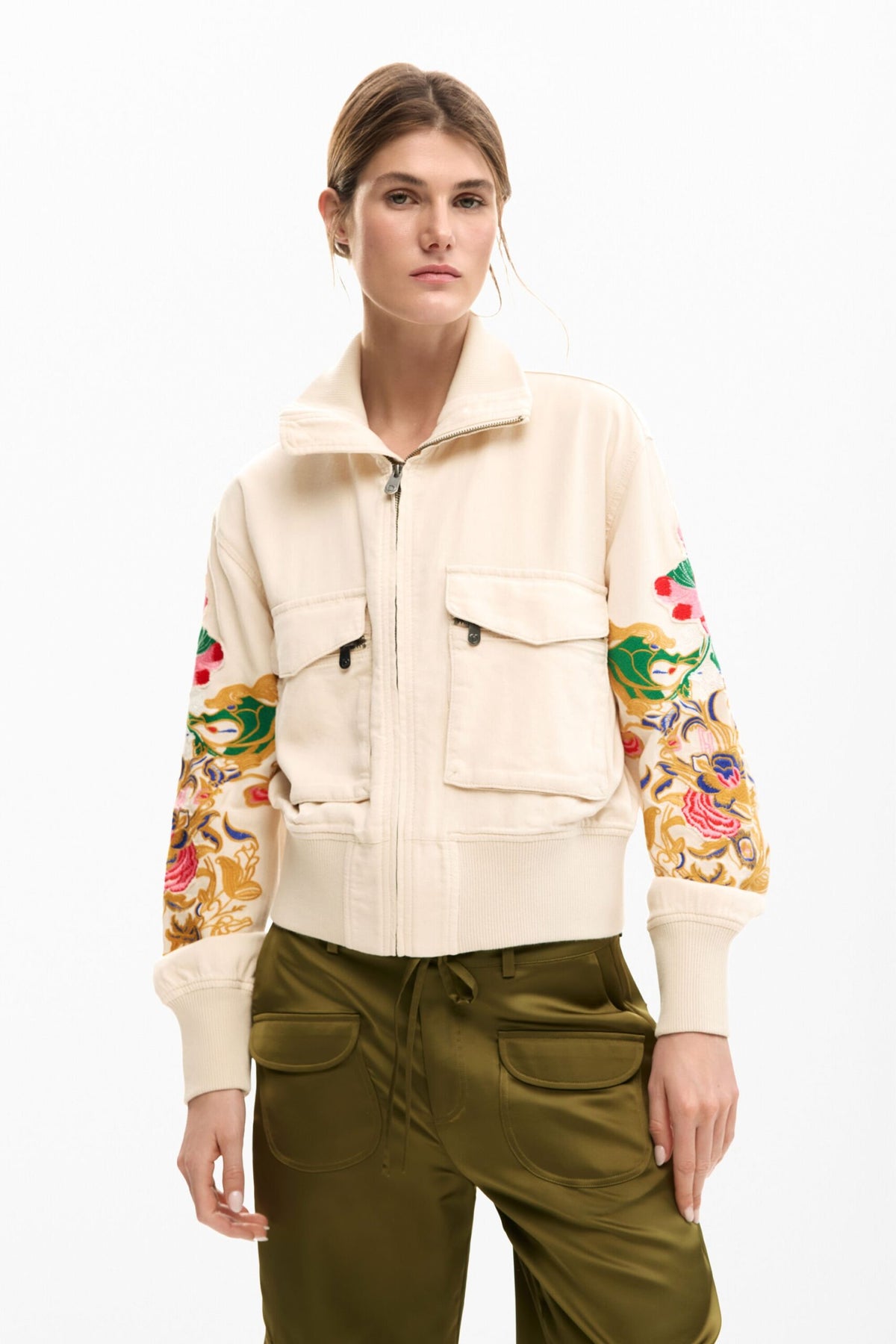 Desigual Jacket with chest pockets, flower patch-style appliqués