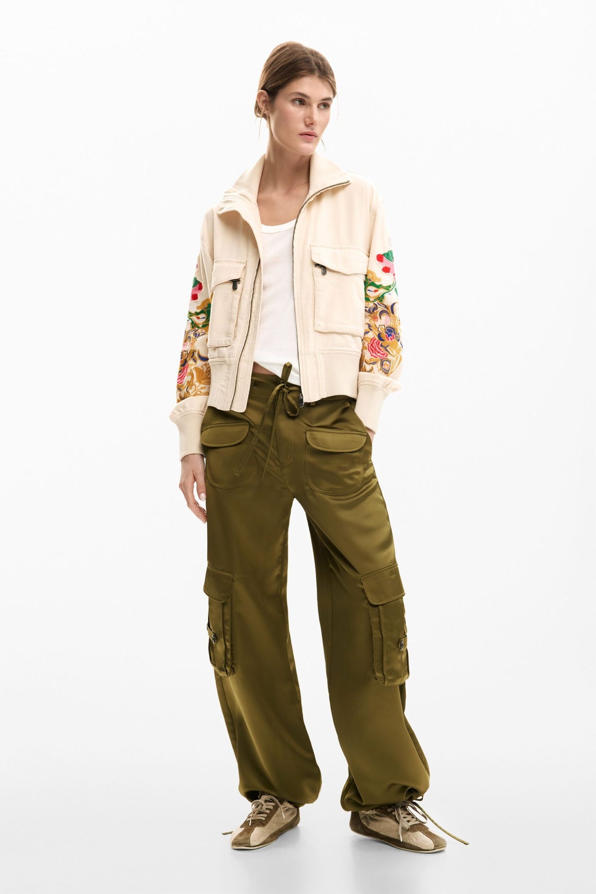 Desigual Jacket with chest pockets, flower patch-style appliqués