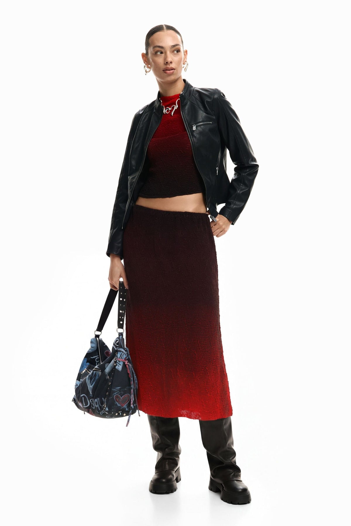 Desigual midi-cut skirt with elastic waistband textured print