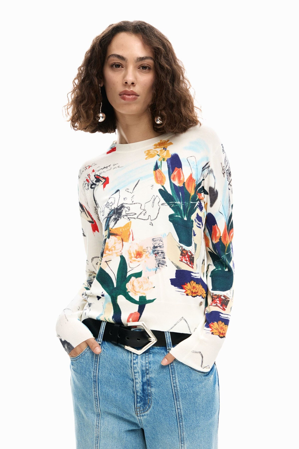 Desigual Fine knit jersey with a regular fit featuring a collage-style print