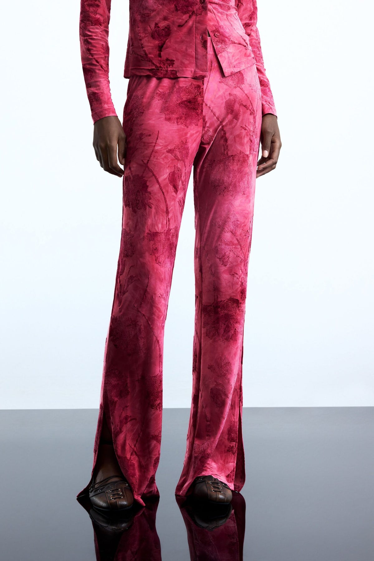 Desigual Flared-style trousers in devoré fabric with elastic waistband