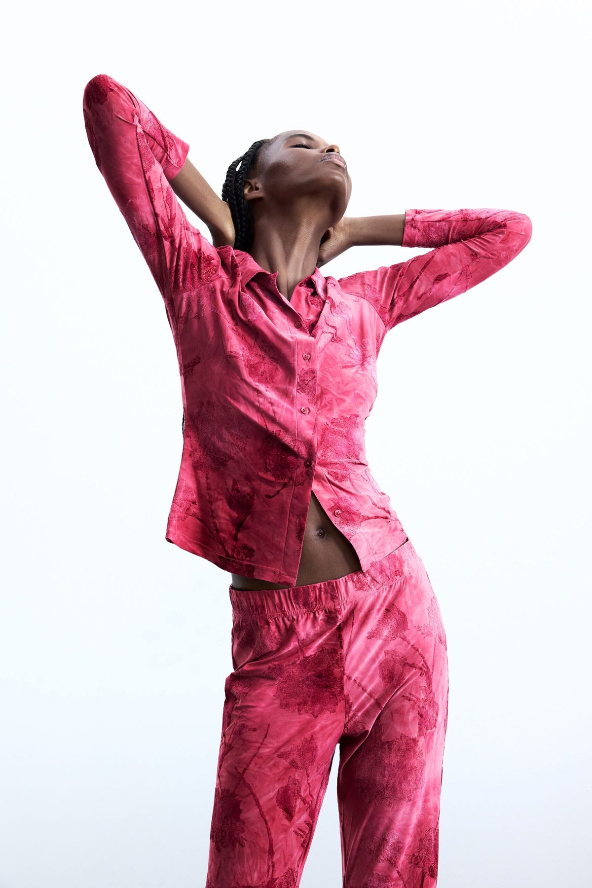 Desigual Flared-style trousers in devoré fabric with elastic waistband