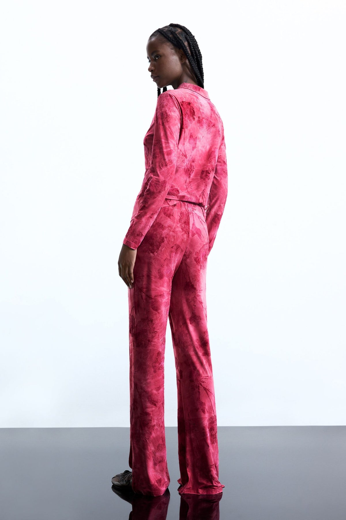 Desigual Flared-style trousers in devoré fabric with elastic waistband