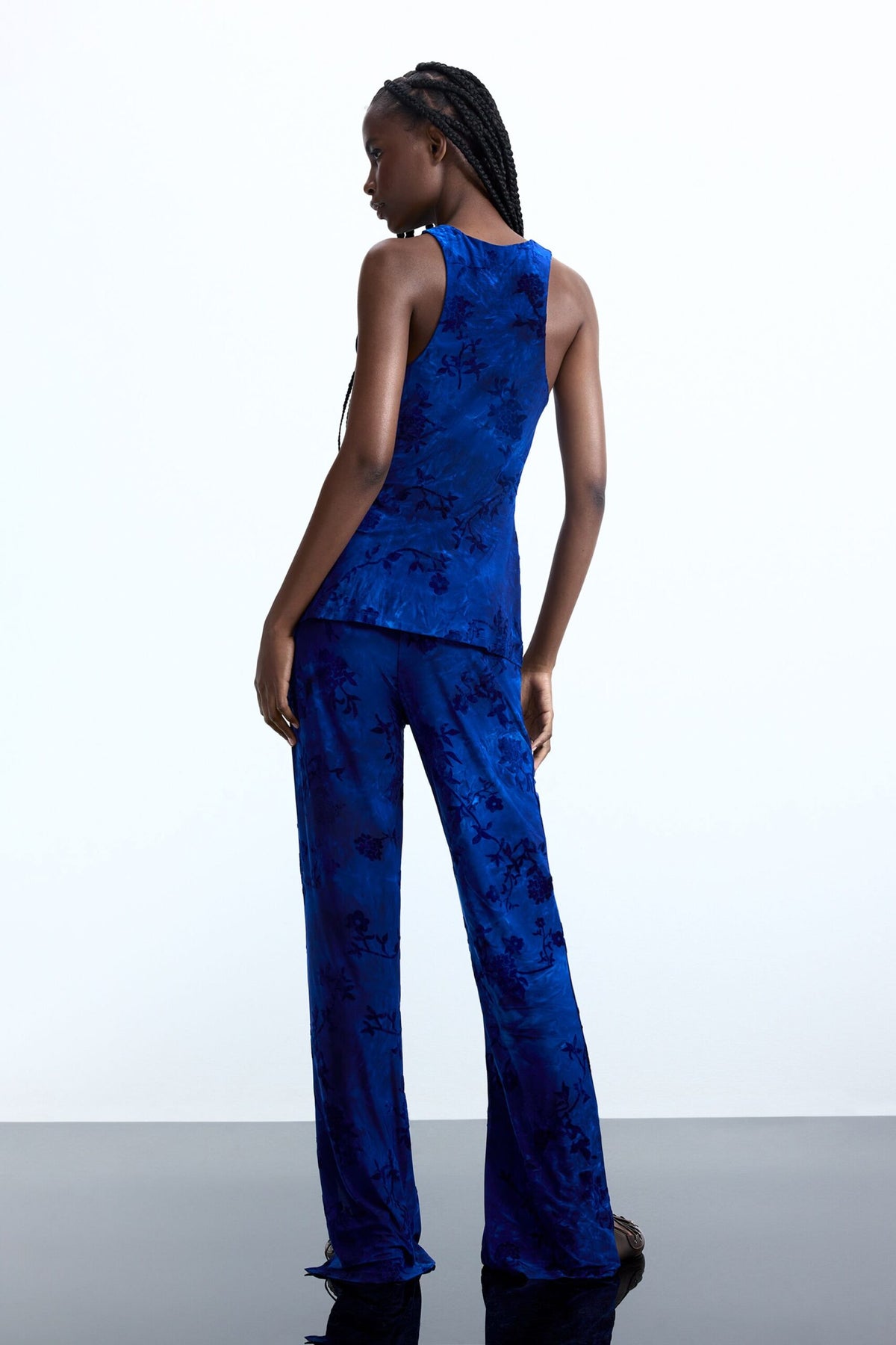 Desigual Flared-style trousers in devoré fabric with elastic waistband