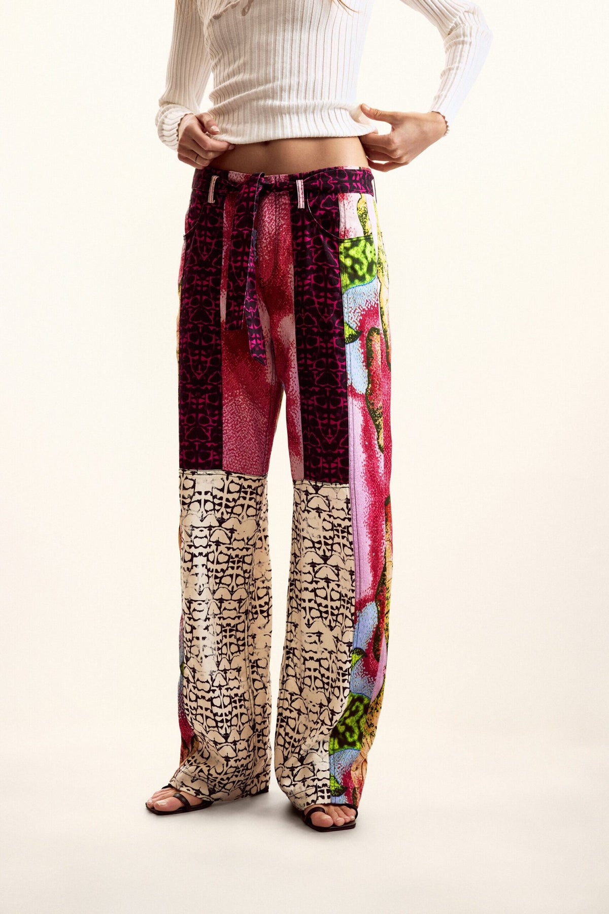 Desigual Straight, flowing trousers with elastic waistband adjustable belt