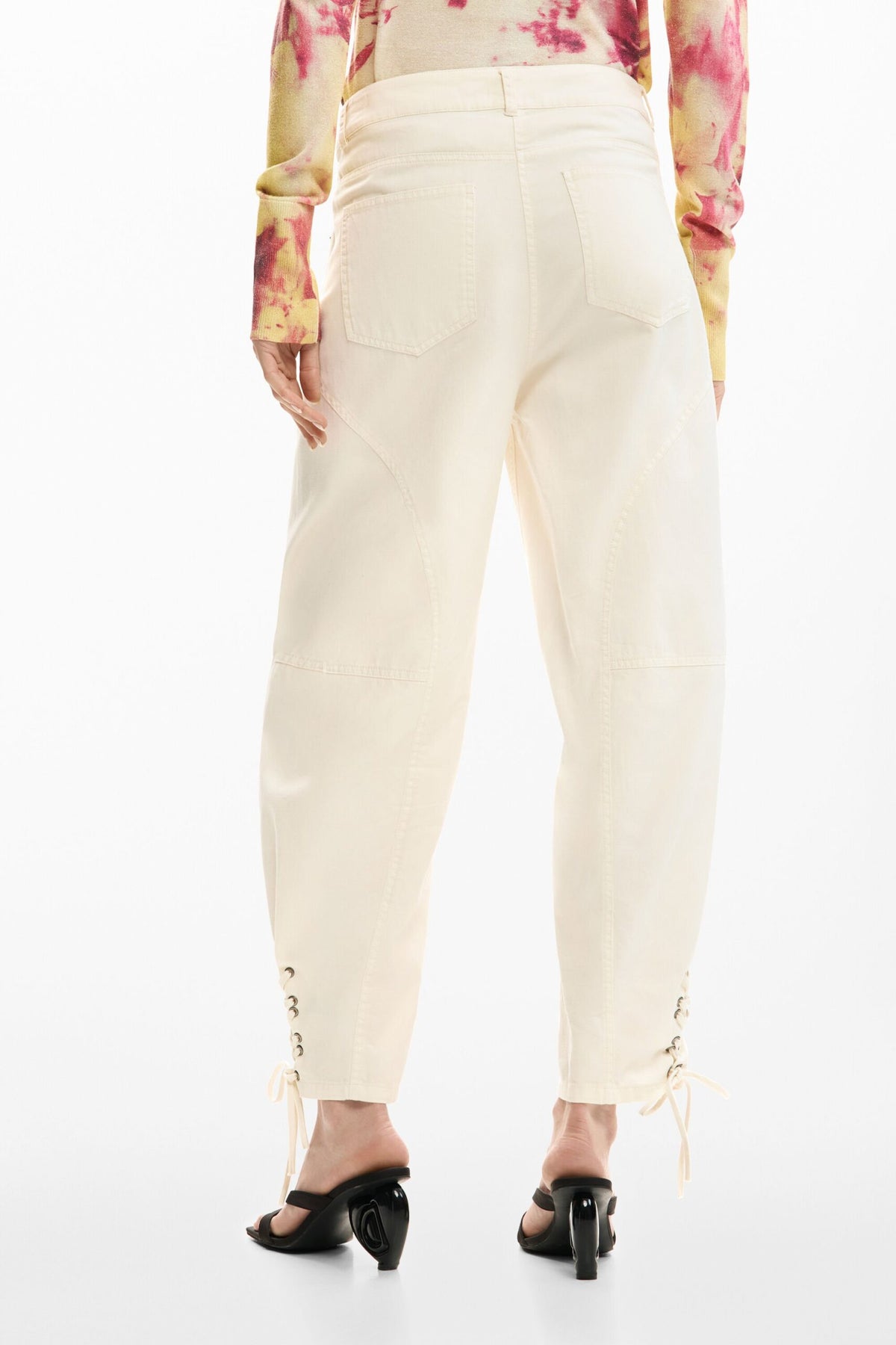 Desigual Long cotton trousers with plain white fabric waistband with button and zipper,