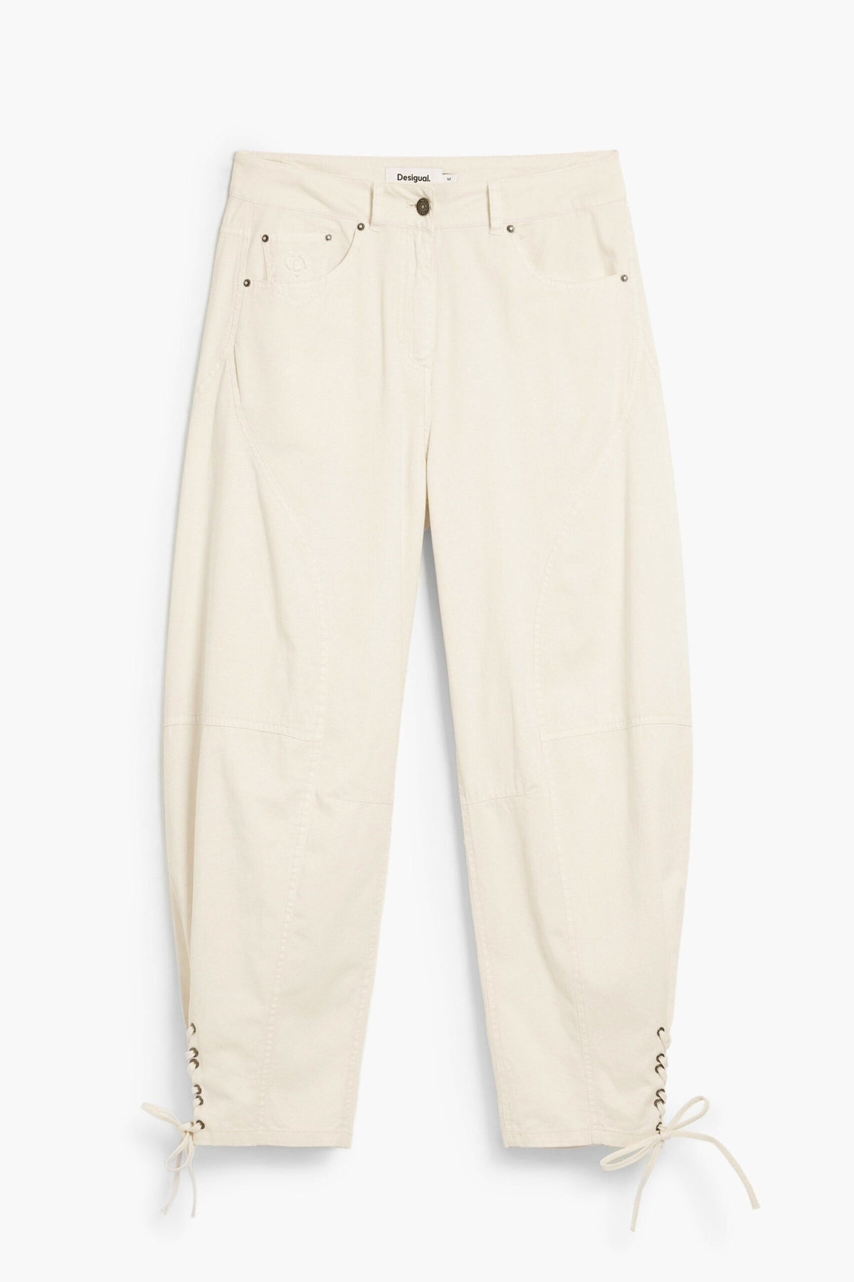 Desigual Long cotton trousers with plain white fabric waistband with button and zipper,