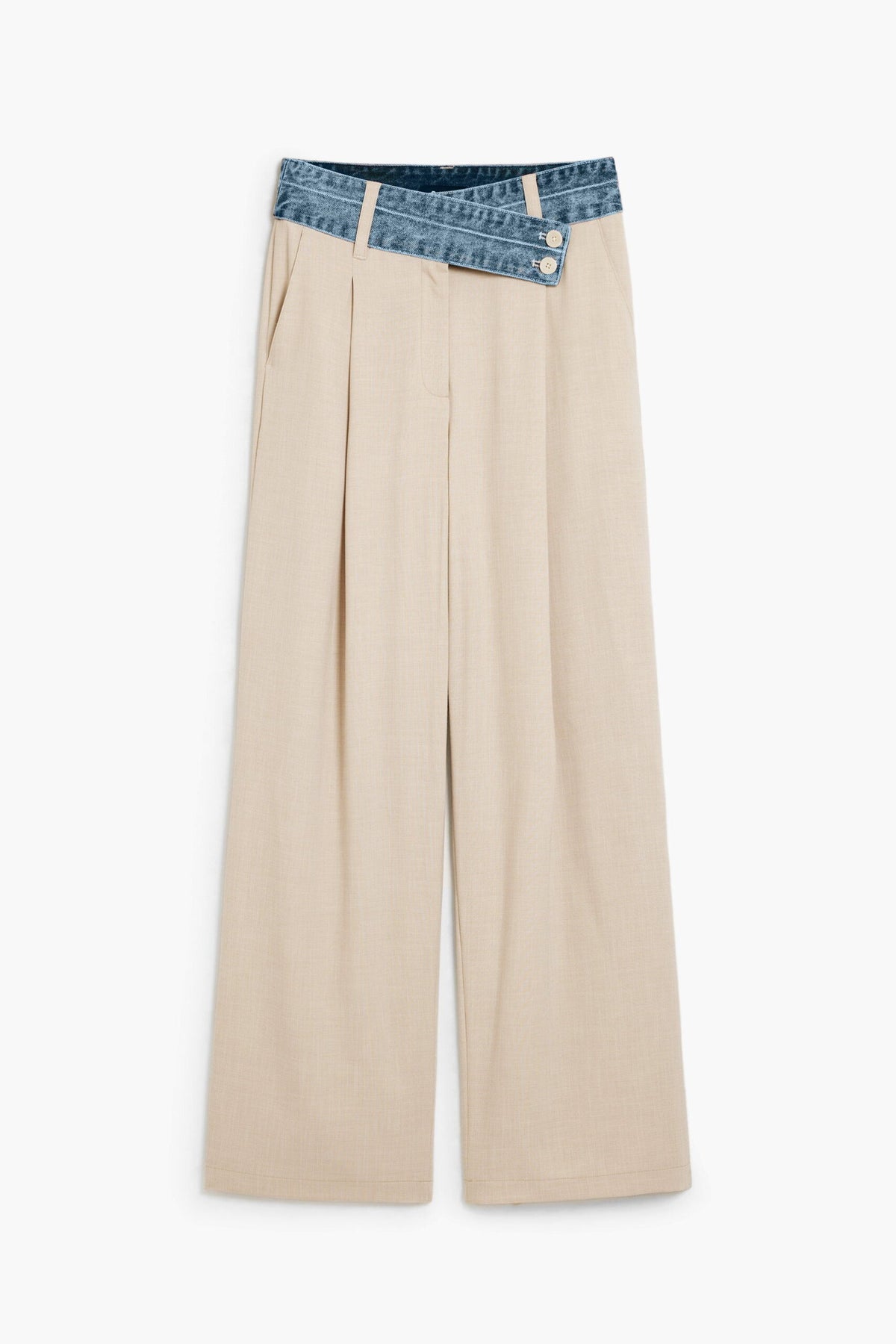 Desigual Straight pleated trousers in fluid fabric with denim fabric