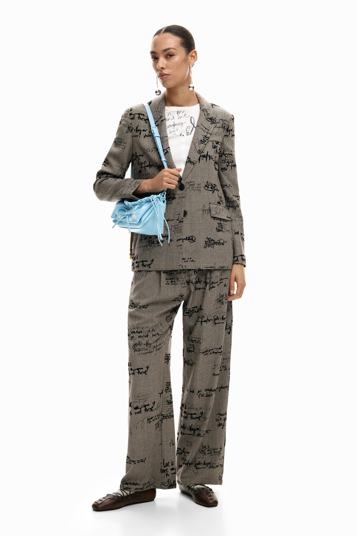 Desigual Pleated regular-fit trousers with side zipper check print
