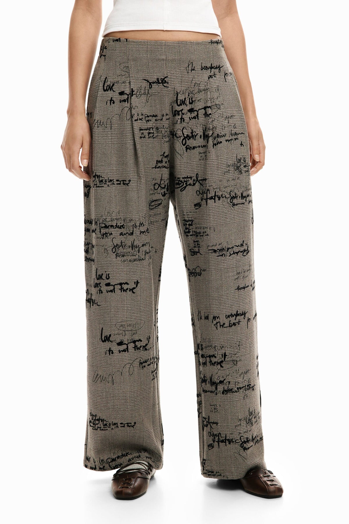 Desigual Pleated regular-fit trousers with side zipper check print