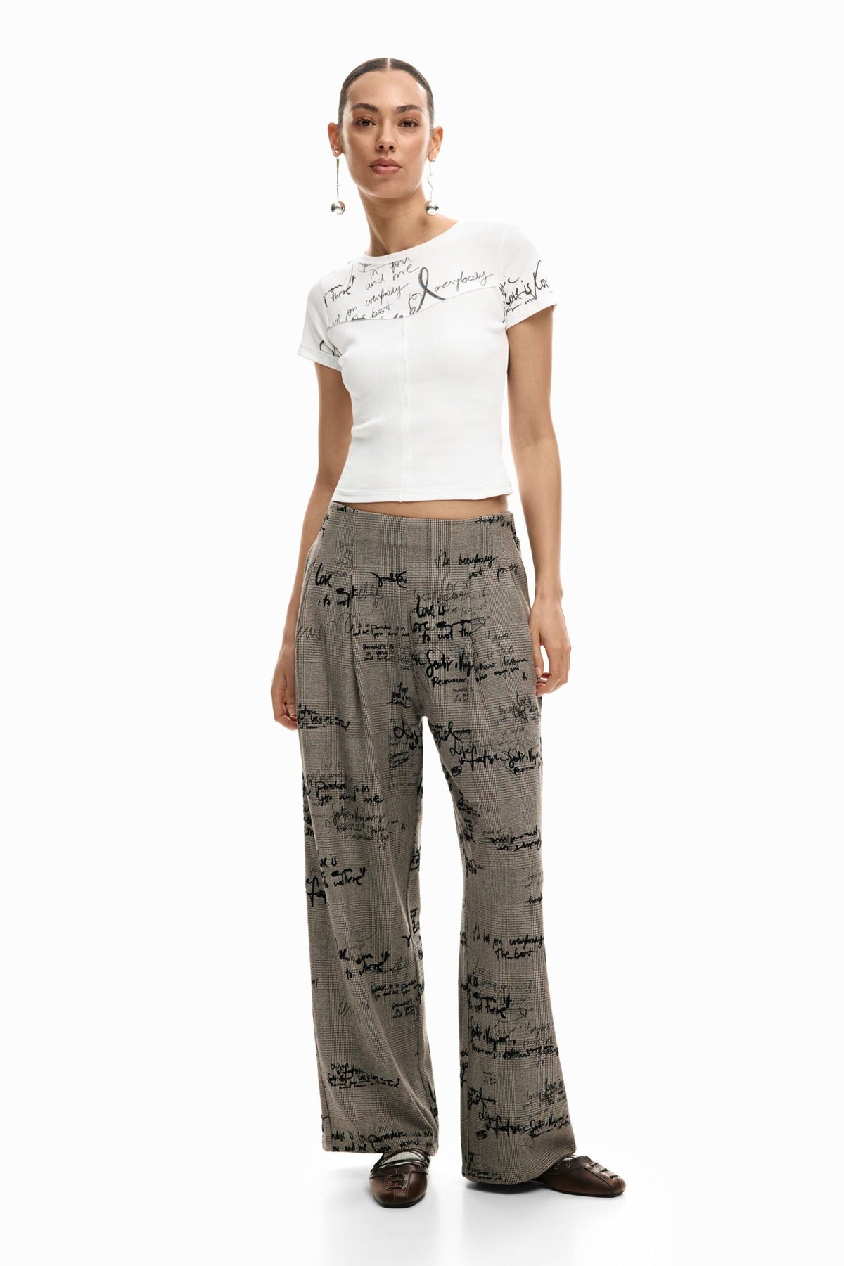 Desigual Pleated regular-fit trousers with side zipper check print