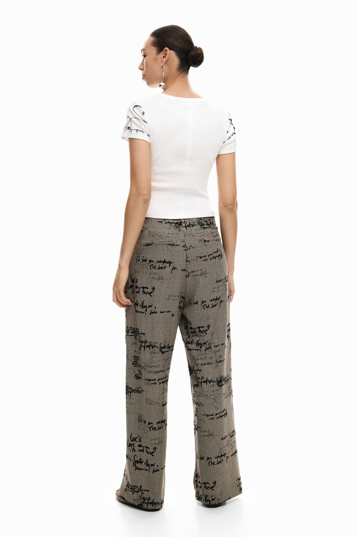 Desigual Pleated regular-fit trousers with side zipper check print